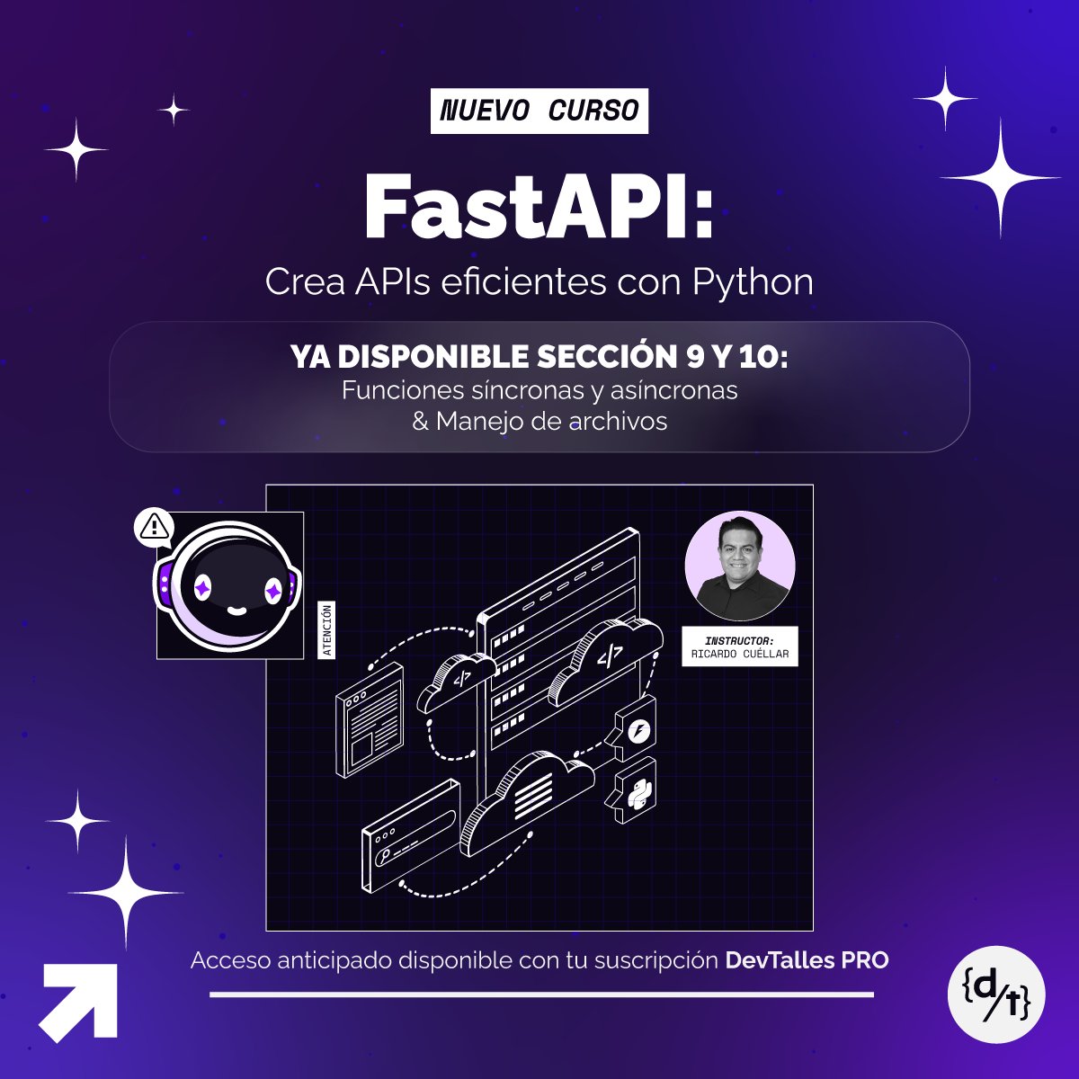 DevTalles's tweet image. 🐍 ¡Actualizado el curso en construcción: #FastAPI - Crea APIs eficientes con #Python!
✅ Sección 9 y 10: Funciones síncronas y asíncronas & Manejo de archivos
🚀 Obtén acceso anticipado con una Suscripción PRO, activa desde tu portal de estudiante o en: cursos.devtalles.com/courses/fastap…