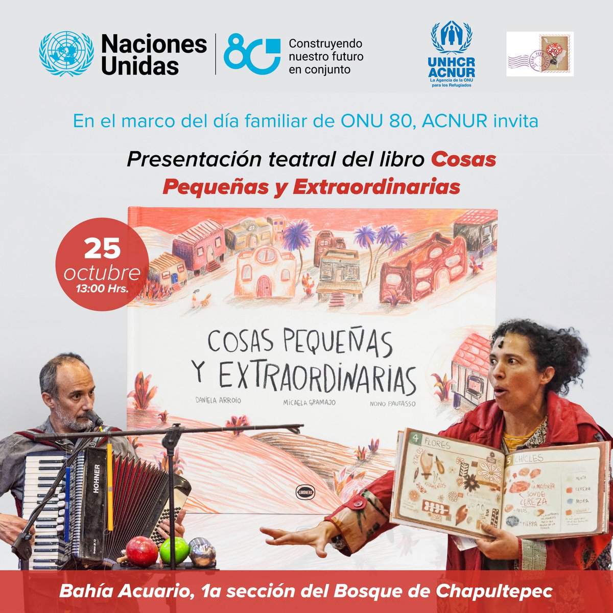 AcnurMexico's tweet photo. ¡Conoce la historia de Emma en el Bosque de Chapultepec! 👧
Únete a la presentación del libro "Cosas Pequeñas y Extraordinarias" durante la celebración del Día de la ONU. 

🗓 Sábado 25 de octubre | 13:00 horas
📍Bahía Acuario, Bosque de Chapultepec. 
https://t.co/xynxfNefUm https://t.co/VPrS0lgJJV