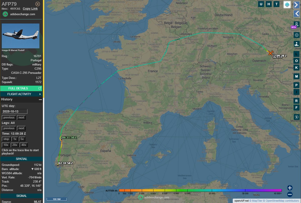 🇵🇹 Força Aérea Portuguesa

No dia 11 tivemos dois UH-60 a sair de Ovar com destino a Tulln Brumowski AB (LOXT).

🚁UH-60A  29804 #AFP49
🚁UH-60A  29803 #AFP49

Hoje foi o C295:

✈️C-295M Reg: 16701 #AFP79