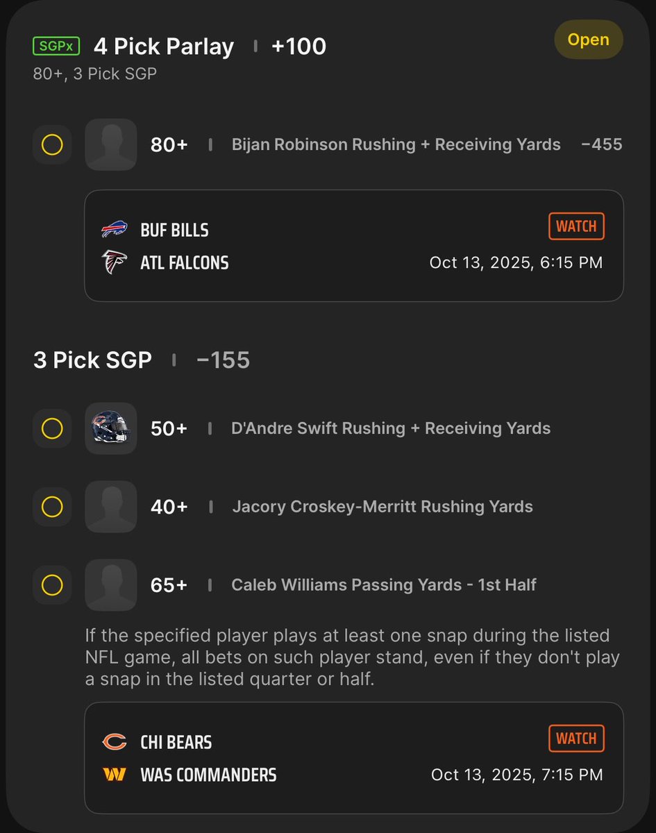 MNF DOUBLE UP SLIP ⬆️ 

ALL THESE PLAYS HAVE GREAT MATCHUPS AND IVE BUMPED THEM DOWN TO MAKE SURE WE GET AS CLOSE TO 100% HIT RATE 

LOCK IN AND CASH OUT

#GamblingX #SportsBetting #RideWithFlashPickz
