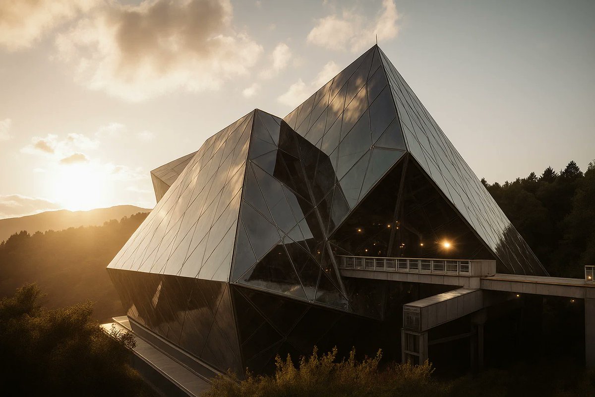Urbanista_ai's tweet photo. Glass facets fragment dusk; light blooms, bridged, in the mountains' emerald grasp.

#ai #architecture #design #ai_architecture https://t.co/9kw3lItXhI