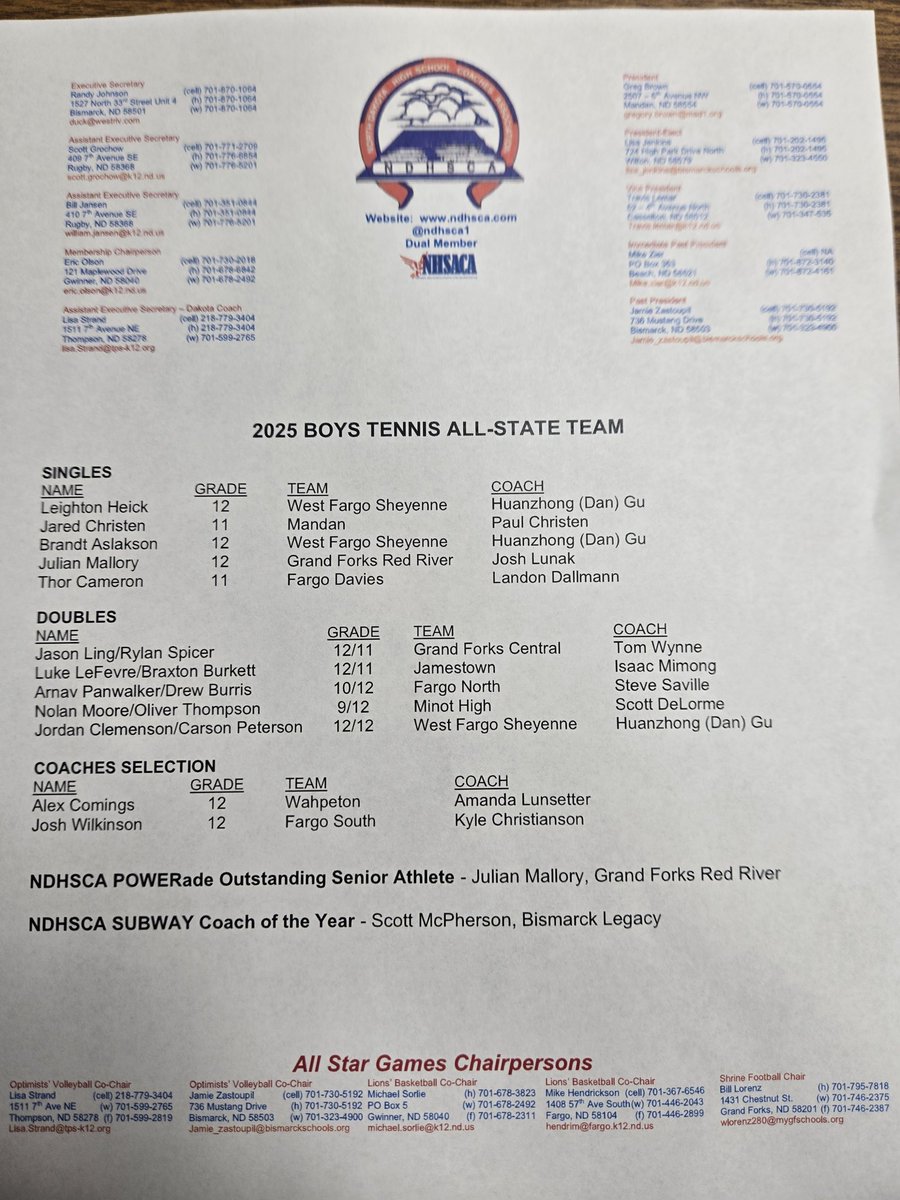 Congratulations to the All-State Boys Tennis recipients!