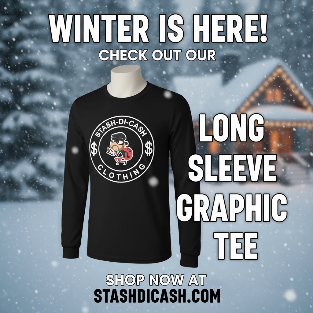 STASHDICASH's tweet image. ❄️ Winter’s here — stay warm in style!
Cop the new Long Sleeve Graphic Tee from StashDiCash 🔥
🛒 stashdicash.com
#Trapwear #Streetwear #StashDiCash #WinterDrop
