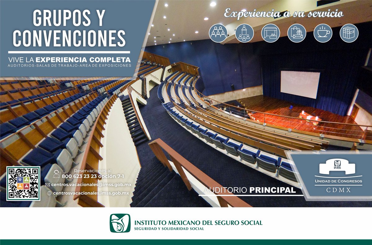 🏛️ Unidad de Congresos IMSS CDMX.

🎤 Auditorio principal.
💼 Salas de trabajo.
📍 Área de exposiciones.

✨ Vive la experiencia completa en un espacio diseñado para grandes eventos.

📞 Reserva en: 800 623 23 23 opción 7-1