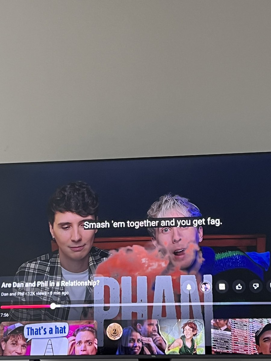 KellyKutsor's tweet photo. @danielhowell @AmazingPhil youtube’s auto captions changed “phan” to f*g 😭 https://t.co/hbI7n1JeIW
