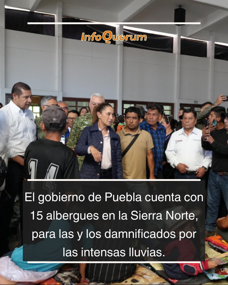 quorum_mx's tweet image. 📣🚨🏠🛌El #gobierno de #Puebla, cuenta con 15 #albergues para las y los #damnificados de la #SierraNorte tras las intensas #lluvias.

- Huauchinango
Recinto Ferial Articulo Constitucional N. 115.

- Cuacuila - Huauchinango 
Salón de Usos Múltiples Presidencia Auxiliar Calle