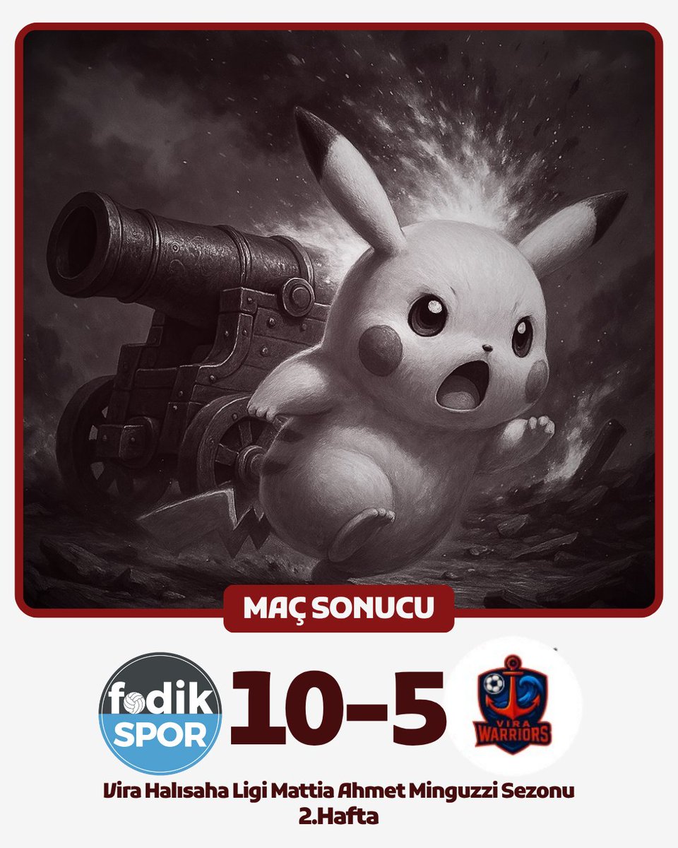 Pika Pika zamanı!
Vira Halısaha Ligi Mattia Ahmet Minguzzi sezonunun ikinci haftasında, Vira Warriors (<a href="/PikachuFc2025/">Vira Warriors</a>)  maçından galibiyetle ayrılıyoruz.