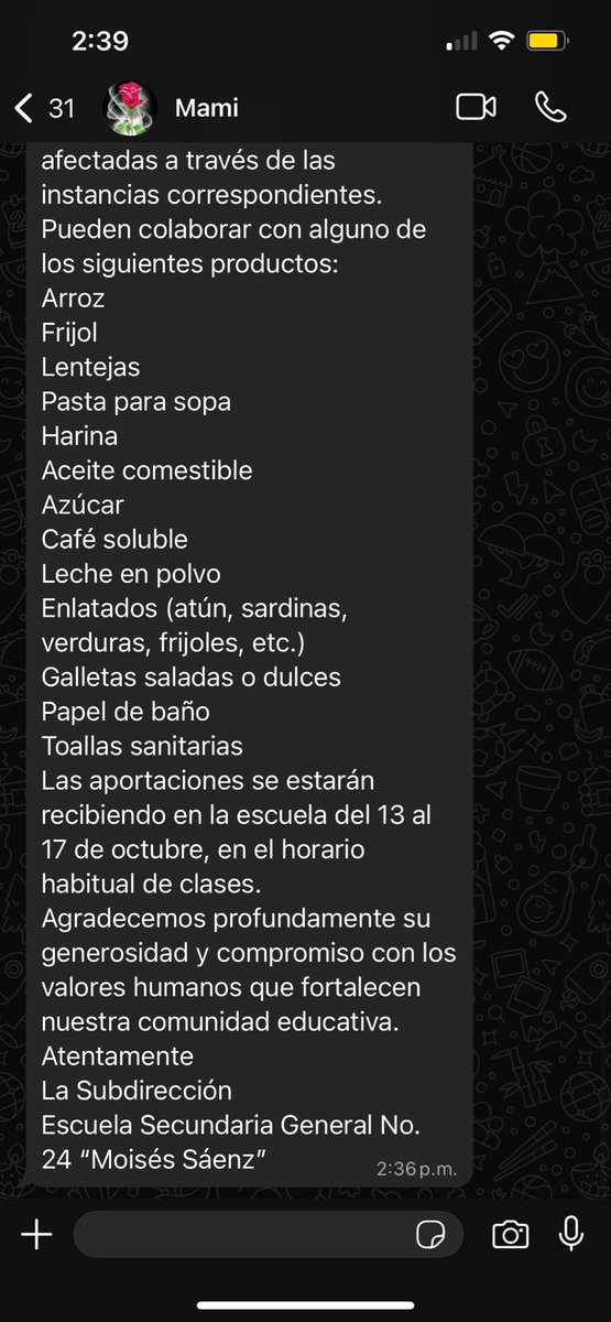 En la escuela Moisés Sáenz están recaudando víveres para llevarlos a Veracruz, de igual forma, se pide ayuda a los municipios que se encuentran en la primer lista, están en estado crítico.