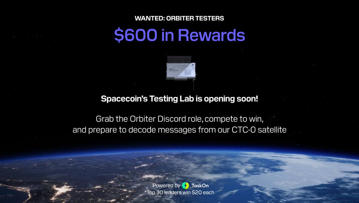 spacecoin's tweet image. We routed the world’s first end-to-end blockchain transaction through space. Now, it’s time to prepare to get you involved!
Cadets interested in observing a blockchain message sent to our CTC-0 satellite can level up and become an Orbiter by participating in our digital testing…