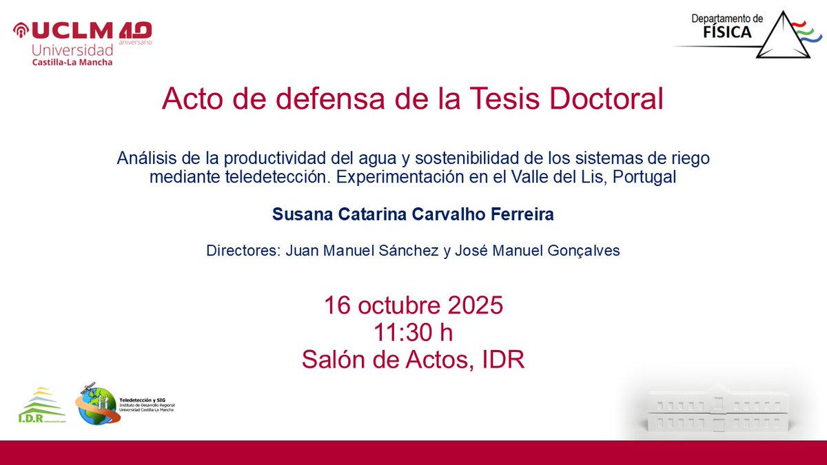 Todo listo para la defensa de la Tesis de Susana Catarina:
🗓️ 16 octubre
⏰11:30 h
➡️ Salón de actos, IDR