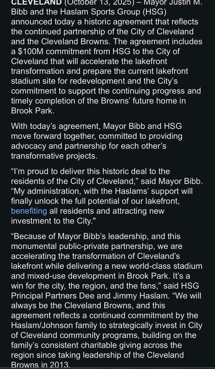 Browns reach agreement with City of Cleveland, get blessing to move to Brook Park. 