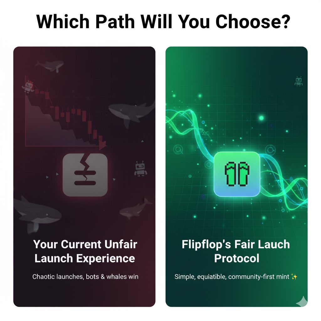 Why tolerate chaotic launches when there's a better alternative?

<a href="/flipfloplaunch/">flipflopGlobal</a> fair launch protocol means simple, equitable, community-first mints. No more getting front-run!

Make the switch. You deserve a fair launch.
#FFFP