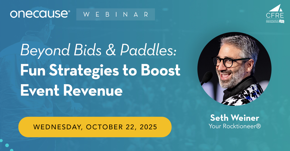 Take your auction events from predictable to unforgettable. ✨

Join us for an upcoming webinar with Seth Weiner of Your Rocktioneer, and discover fresh ways to excite donors and inspire generosity.

✅ Qualifies for 1 CFRE credit — save your spot today! bit.ly/48r7Rkc