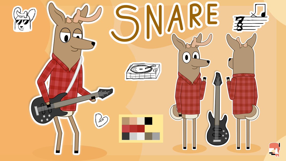 kitnkaboodletv's tweet image. Snare is a white-tailed deer that plays a 5-string bass in the band and is Kit's best friend. He's outgoing but he and Crash act as the voice of reason in whatever antics Kit and Hat get involved in. Do you like jazz?