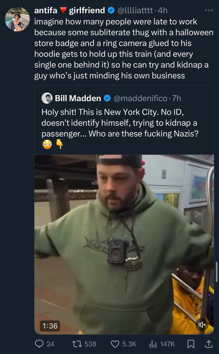 narrenhut's tweet image. Heartwarming: this leftist is finally concerned about the effect of a violent “subliterate thug” on the wellbeing of peaceful public transit passengers