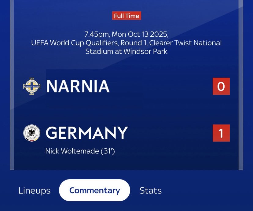It doesn’t look like Narnia will be going to the World Cup 😬