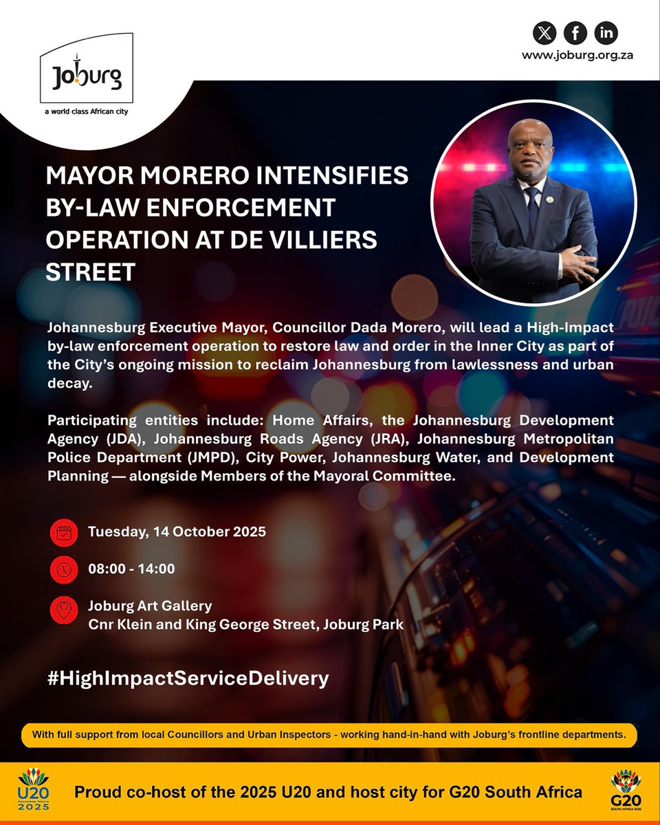 Tomorrow morning, we will continue the fight to reclaim the inner city. #JouburgOurFirstLove #ReimaginingJoburg #JoburgUpdates