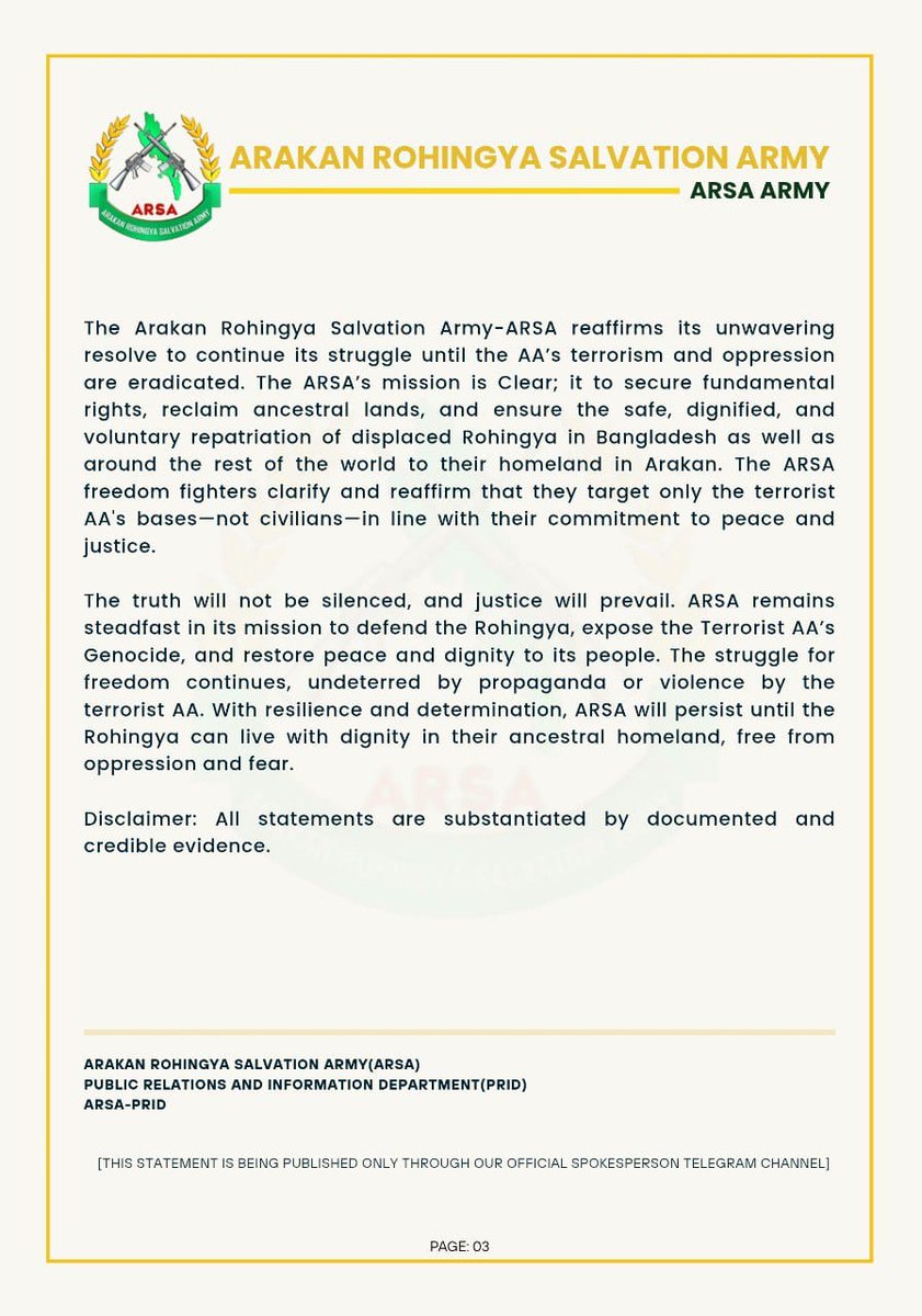 The @Statement of ARSA Army Release Today @Social Media | The Message <a href="/Terrorist/">Terrorist</a> Buddhist Arakan Army @AA Very important 
👇
<a href="/ARSA/">ARSA</a>-Official-News