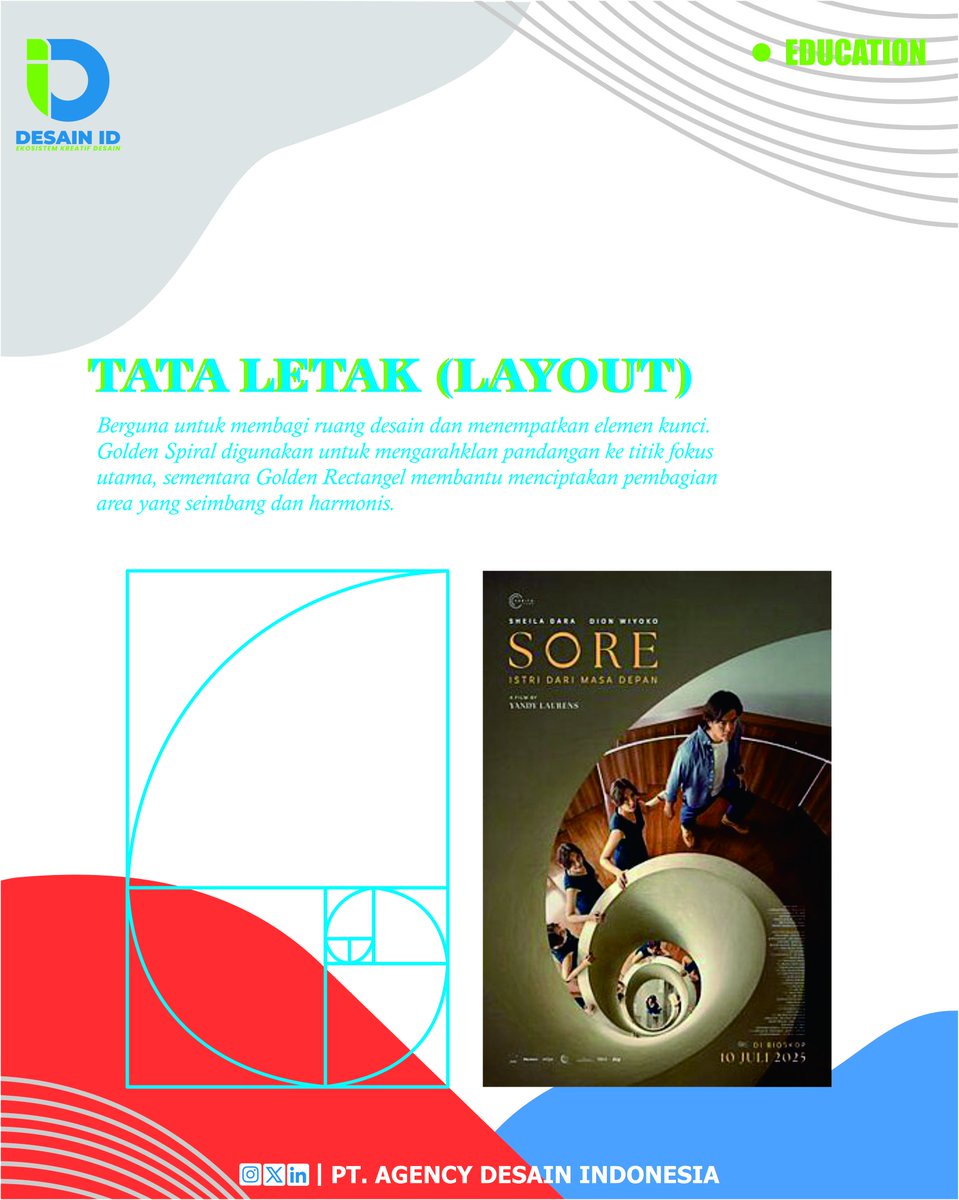 AgencyDesainID's tweet image. MAU DESAIN TERLIHAT SEMPURNA? Pakai Golden Ratio! 📐✨
​Rasio matematis 1.618 ini kunci agar desain terlihat HARMONIS &amp;amp; PROFESIONAL.
​🔑 Terapkan pada:
​Layout: Penempatan elemen utama.
​
​#GoldenRatio #DesignHack #TipsDesign #Design101 #Creative #agencydesainsemarang #branding