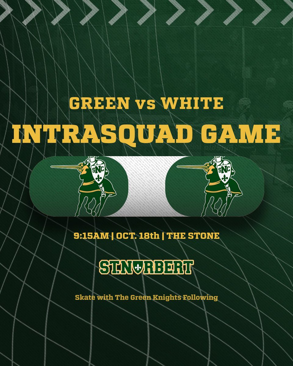 Annual Green &amp; White Intrasquad Game scheduled for Saturday, October 18th, 2025 at The Stone | 9:15-11:00am | Free Admission | Come get your first look at your 2025-26 Green Knights | Skate with the Knights to follow #GoGreenKnights #GKP