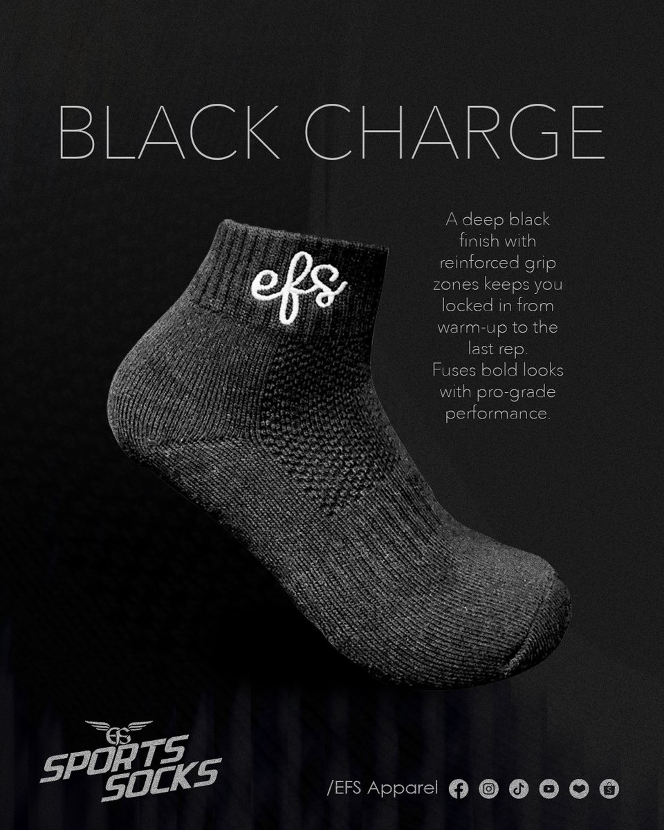 Self-care starts with comfort! 💫
Stay active and stylish with EFS Sport Socks, available in 3 colors: White, Gray &amp; Black. Walk. Jog. Exercise. Do it comfortably.
🛒 Get yours today! 🧦
#EFSApparel #Sports #Socks
