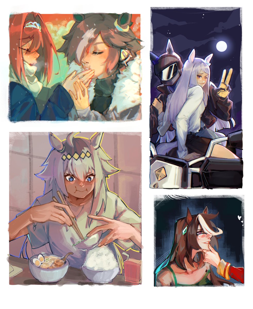 I've been feeling kinda stuck and unhappy about my coloring lately 🤧 so i painted some umas and experimented a bit❣️