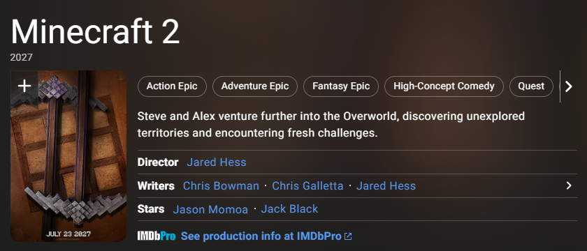 Minecraft/Video Game Movie News tweet media