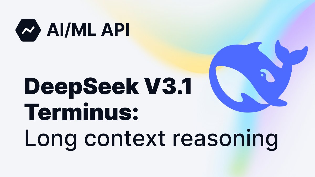 aimlapi's tweet image. 🚀 New model: @deepseek_ai V3.1 Terminus is now available on AI/ML API!
✅ Improved language consistency and reduced hallucinations
⚡ Enhanced agentic modes (coding and search), even faster than v3.1
💰 Better quality-to-cost ratio for large scale usage
🧠 Optimized for long…
