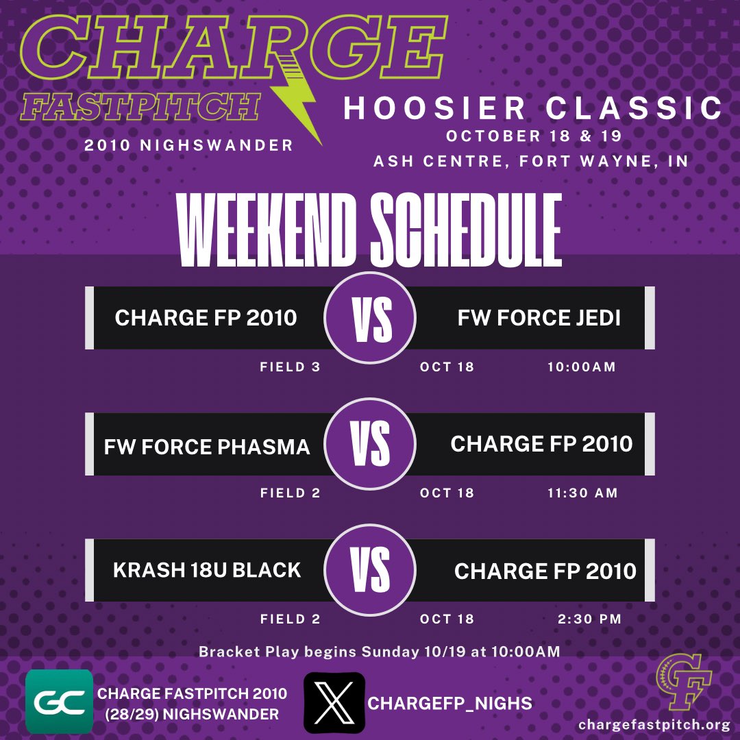 ChargeFP_Nighs's tweet photo. Come out and watch us this weekend at the ASH Centre in Fort Wayne!!  Looking forward to getting back on the field! 💜🥎💚 #GoCharge https://t.co/tANqi6nR1o