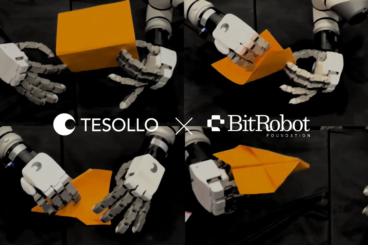 Tesollo_Inc's tweet image. Tesollo joins the Robotic Origami Grand Challenge as the official hardware partner with BitRobot Foundation 🦾✨
Watch DG-5F, Tesollo’s humanoid robotic hand, compete against a Japanese origami master live at CoRL 2025 (Seoul, COEX)! 🏆🇯🇵🇰🇷
#Robotics #AI #Origami #CoRL2025