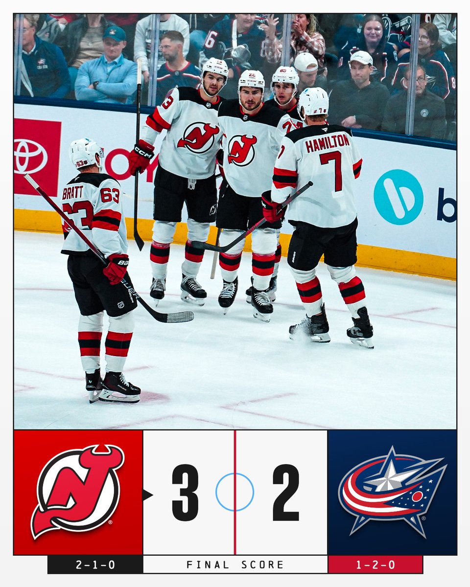 NHL's tweet image. The @NJDevils sneak out a win on the road! 🛣️ #NHLFaceOff