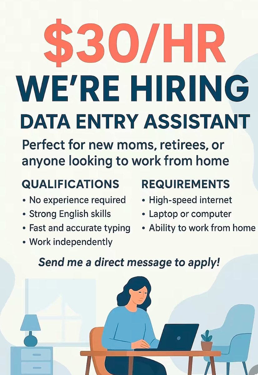 sumitdoriya21's tweet image. 🚨 $30/hr Remote Job GIVEAWAY 💼

Want to earn from home doing easy data entry work? 🏠💻

Inside:
✅ 50+ Verified Job Sites
✅ Job Tracker
✅ Data Entry Practice Sheet

To claim ⬇️
1️⃣ Like 👍
2️⃣ Retweet 🔁
3️⃣ Comment “WORK”
4️⃣ Follow me 

Start your 2025 remote career today! 🚀