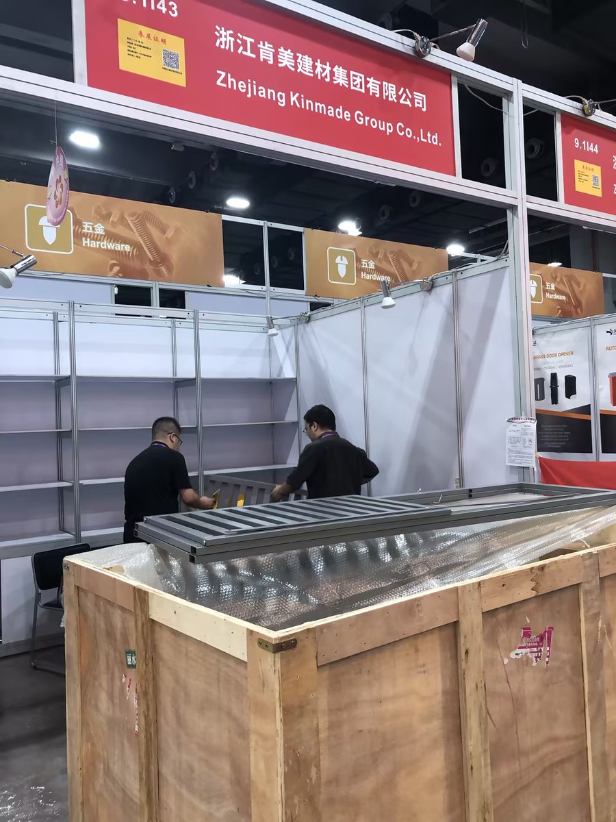 Kinmader's tweet photo. Setting up booth at Canton Fair...
Zhejiang Kinmade Group can't wait to show hardware &amp; building materials! ✨
BOOTH：NO9.1 I 43
2025.10.15-2025.10.19
#CantonFair2025 #BoothSetup  #BuildingMaterialsExhibition #HardwareProducts #CantonFair #Hardware #138thCantonFair https://t.co/c78iMCrQAz