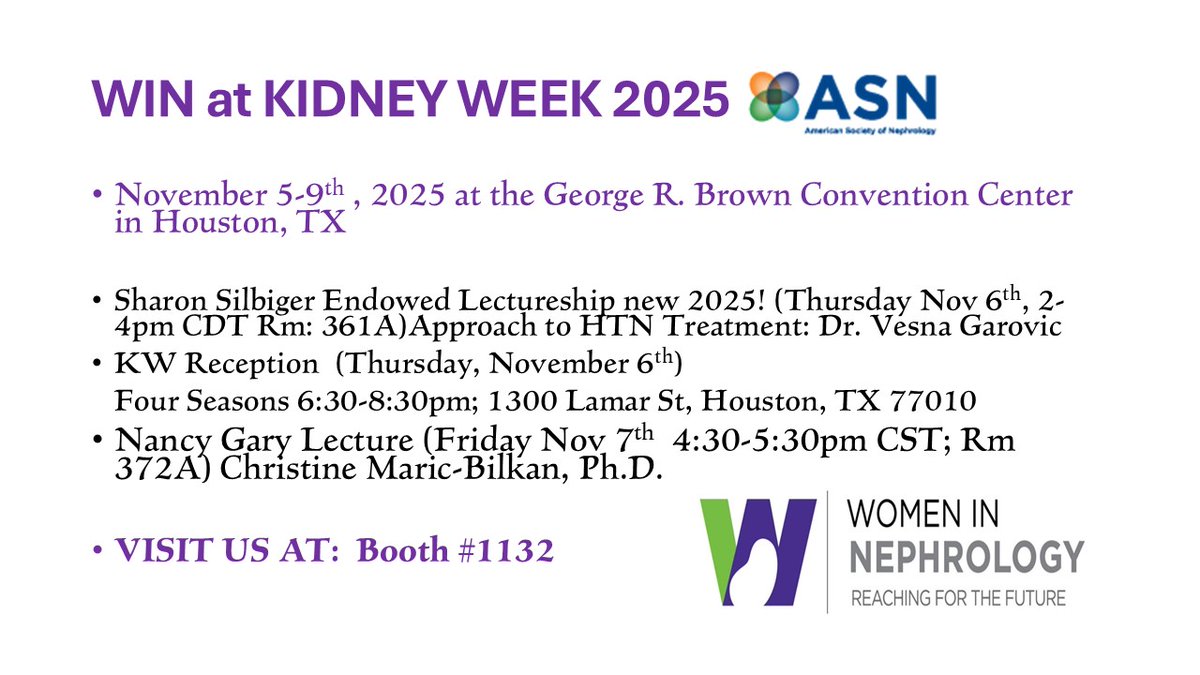 Join WIN at <a href="/ASNKidney/">American Society of Nephrology</a>  Week 2025. 

Join us for inspiring lectures, meaningful conversations, and our annual reception.

Come say hello at Booth #1132 — we’d love to meet you!