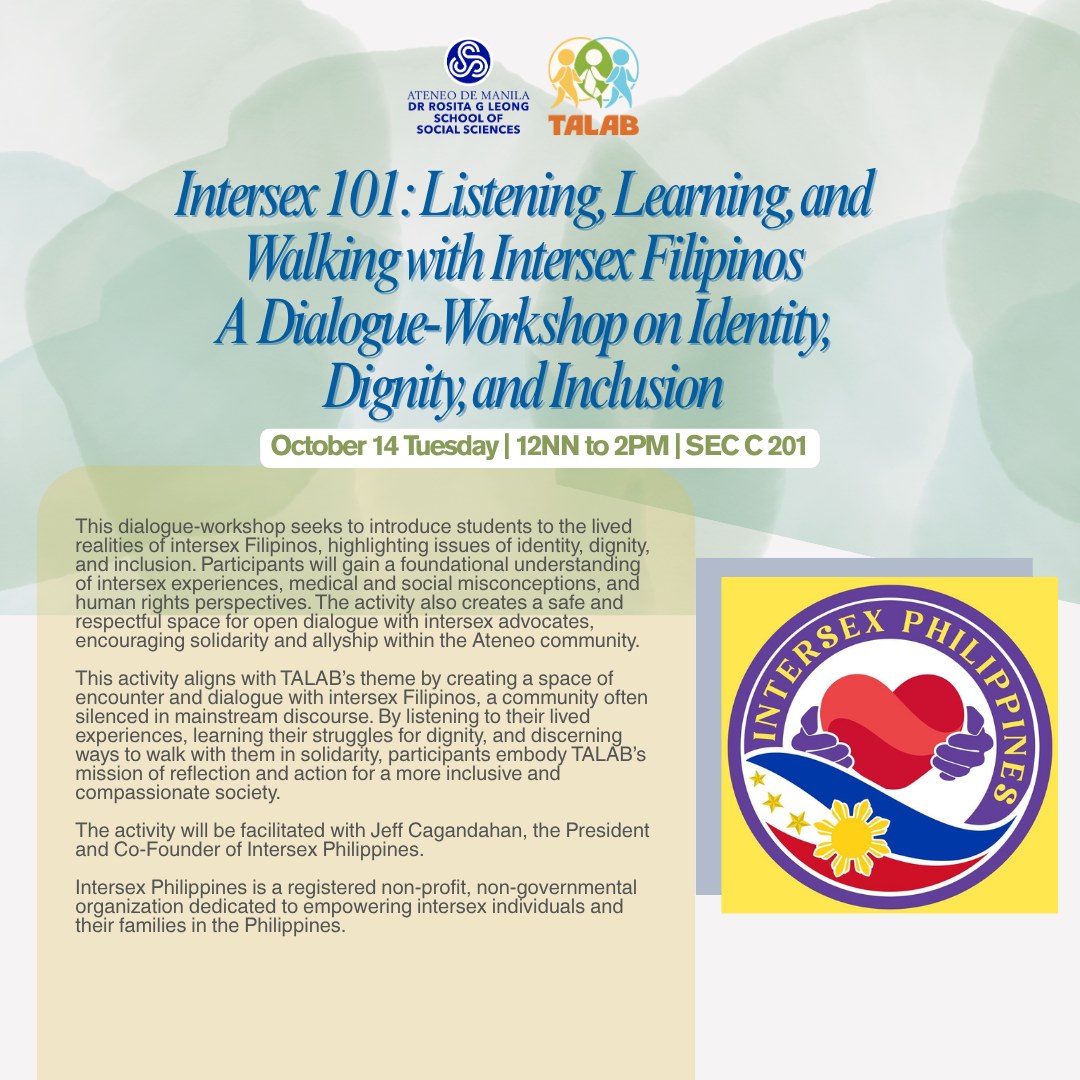 Maxiene_TheGDN's tweet photo. HAPPENING NOW: The Ateneo Development Studies Department holds a workshop on 'Intersex 101: Listening, Learning, and Walking with Intersex Filipinos A Dialogue-Workshop on Identity, Dignity, and Inclusion'. | @TheGUIDON #TALAB2025 #WalkingWithTheExcluded #BeingPersonsForOthers https://t.co/8J5XtoigK1