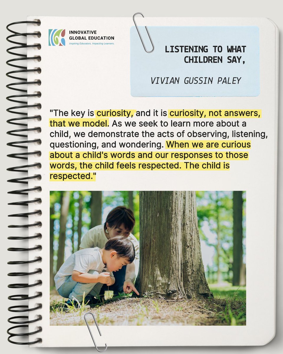 igeeducators's tweet image. As educators, our greatest teaching tool isn’t the answer; it’s our curiosity.
When we listen deeply and wonder alongside our learners, we model what it means to care, question, and grow together. 🌿
A reminder from Vivian Gussin Paley, Listening to What Children Say

#Educators