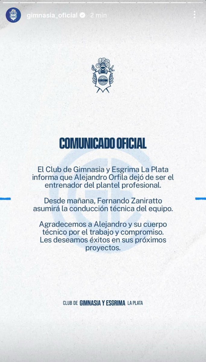 #GELP Orfila dejó de ser el DT de Gimnasia. El domingo ante #EDLP dirige Zaniratto.