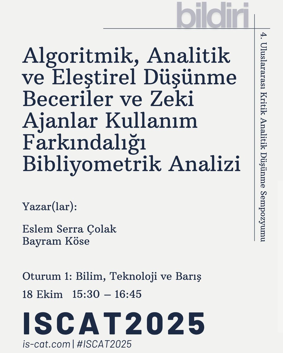 acaperspective's tweet photo. ISCAT2025 – Oturum 1
Bilim, Teknoloji ve Barış

Teknoloji, etik ve barış arasındaki ilişkileri tartışıyoruz.
Yeni fikirlerin, eleştirel bakışların ve yapıcı diyalogların paylaşıldığı bu oturuma siz de davetlisiniz.

#ISCAT2025 #AcademicPerspective #CriticalThinking #BilimveBarış https://t.co/3wtyqSy9nl