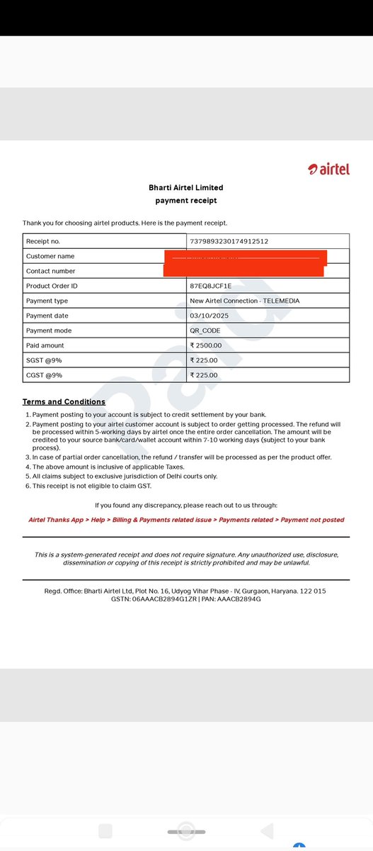 SOM0MOS's tweet image. I made a payment for an internet connection on 3rd of October, today it&apos;s 14th October, 25. @Airtel_Presence ,@airtelindia . They are not able to provide internet connection, what they are promising. Within 24 hrs we can give you a connection. This is what happened in Bangalore.