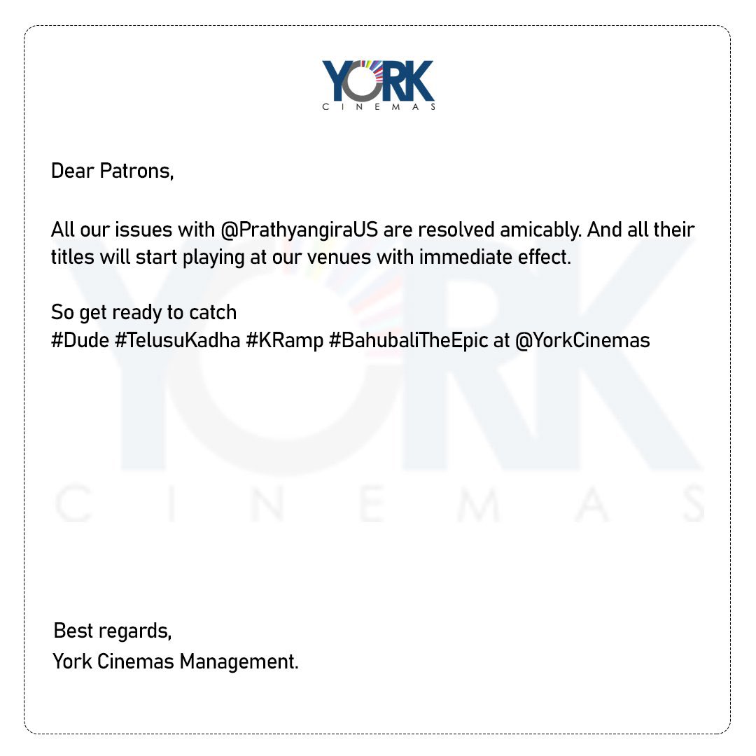IndiaGlitz Telugu™ (@igtelugu) on Twitter photo This is highly reprehensible <a href="/PrathyangiraUS/">Prathyangira Cinemas</a> you’ve turned the whole situation into national and audience safety. Your personal feuds were aired publicly.. saying ‘you are breaking’ monopoly… telugu cinema fans have blindly rallied behind you to support… but now a closed door This is highly reprehensible <a href="/PrathyangiraUS/">Prathyangira Cinemas</a> you’ve turned the whole situation into national and audience safety. Your personal feuds were aired publicly.. saying ‘you are breaking’ monopoly… telugu cinema fans have blindly rallied behind you to support… but now a closed door
