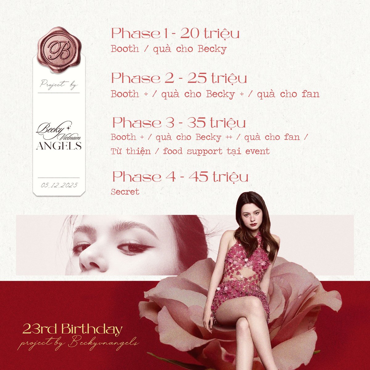 beckyvnangels's tweet image. [English translation below]

Happy Becky Day 2025
Chi tiết project

Với project lần này, tụi mình đã chuẩn bị 4 mốc tương ứng với các hạng mục như sau:
💕 𝗣𝗵𝗮𝘀𝗲 𝟭 - 𝟮𝟬.𝟬𝟬𝟬.𝟬𝟬𝟬𝗩𝗡𝗗:
Booth / quà cho Becky
💕 𝗣𝗵𝗮𝘀𝗲 𝟮 - 𝟮𝟱.𝟬𝟬𝟬.𝟬𝟬𝟬𝗩𝗡𝗗:…