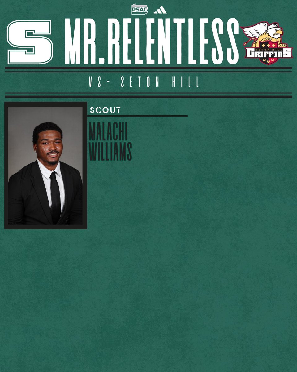 Mr. Relentless against Seton Hill on Saturday! 🔥

Offense - Entire OL and TE
Defense - Elijah Halley, Tyler Cain, and Michael Henwood
Special Teams - Kevin Roberts, Evan Harper, and Nathan Pfenningwerth

Scout - Soren Stoltzfus, Kanire Locklear, and Malachi Williams.