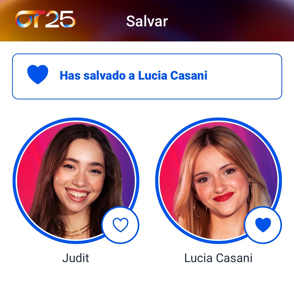 Lo sentimos por Judit, nos encanta 💔, pero nuestro voto va para Lucia 

SALVAR LUCIA