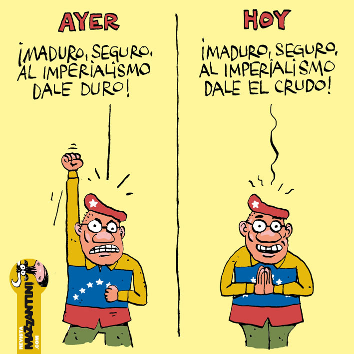 "Seguro", por Lauzán. Se sabe por qué la Casa Blanca cortó el canal diplomático con Miraflores. Maduro y su séquito dispuestos a enviar el petróleo de #Venezuela a EEUU y no a China, hacerle ley del hielo a Putin y a Jamenei, lo que sea menos soltar el trono, nananina le dijeron.