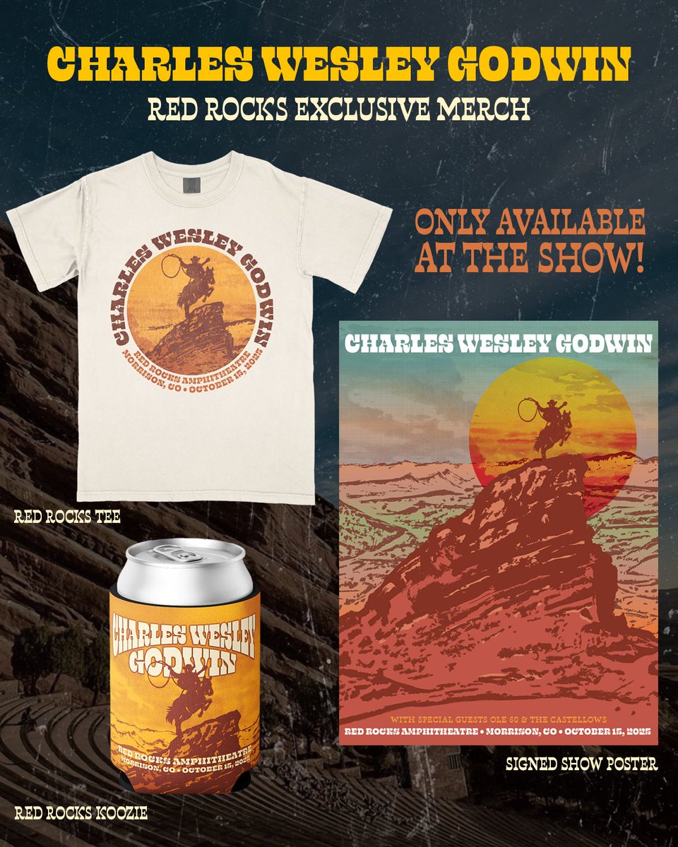 CharlesWesleyG's tweet photo. Lot of reasons to smile this week! Looking forward to seeing y’all at Red Rocks, and we made some special merch for the occasion. Available exclusively at the merch table. Let's go! https://t.co/0ZySahMbFs