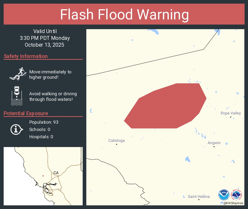 #BREAKING: A flash flood warning has been issued for the area of the Pickett Fire burn scar in Napa County, <a href="/NWSBayArea/">NWS Bay Area 🌉</a> says: nbcbay.com/ya4LXEa