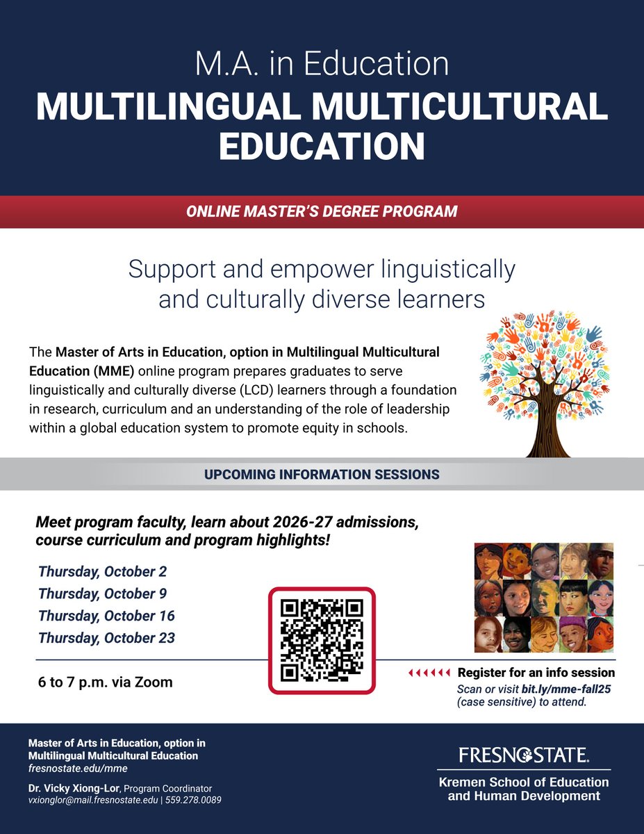 The master's program for Multilingual Multicultural Education is holding info sessions for potential students. Check out the next one on Thursday, October 16!
