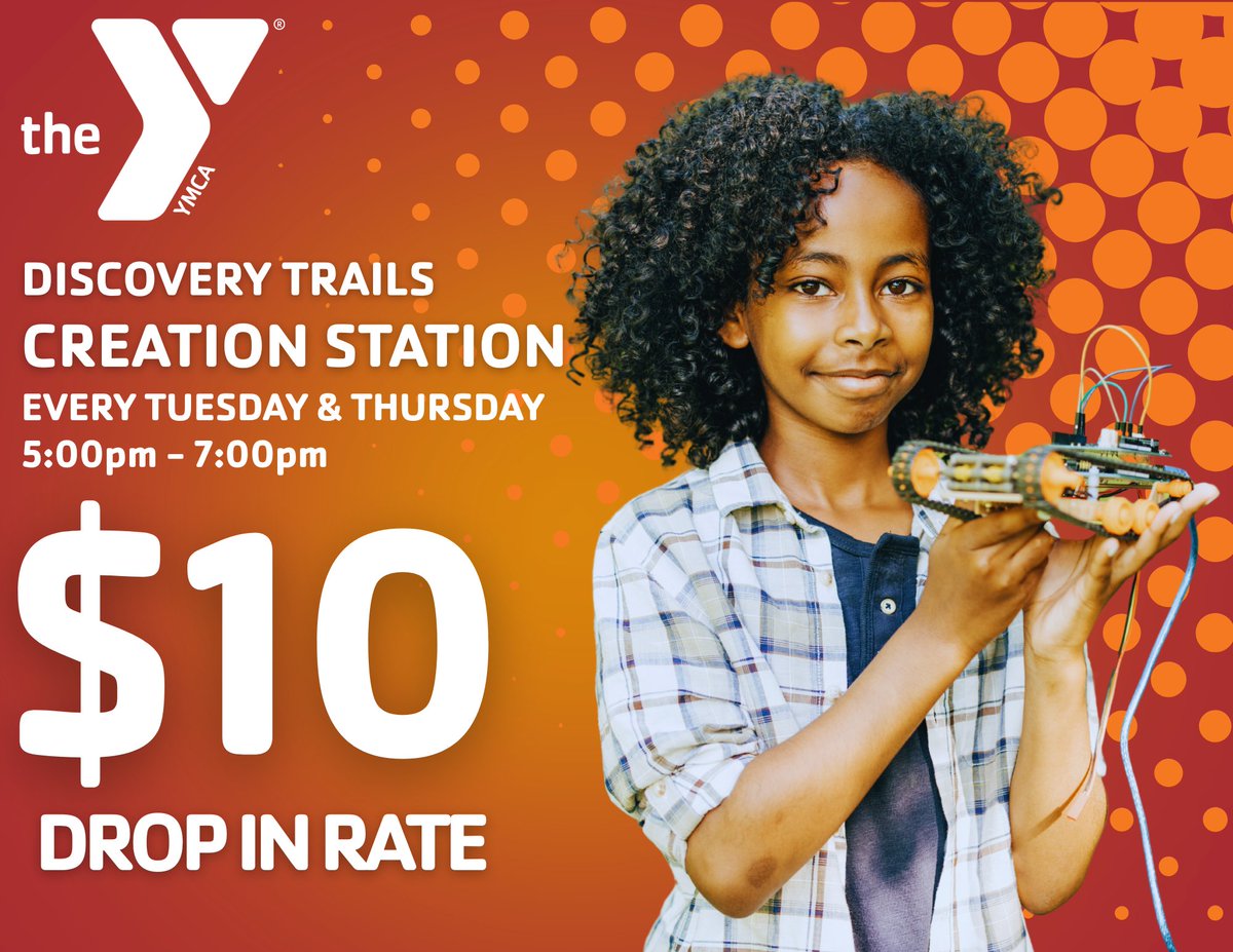 Creation Station is now offering a drop in rate of $10 per night! This class features instructor led activities and is for ages 8-12. Creation Station happens every Tuesday and Thursday from 5:00p-7:00p.