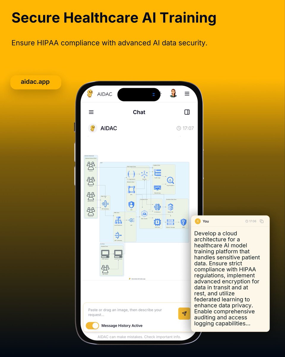 aidacapp's tweet image. AI that heals — and protects 🩺
AIDAC creates secure cloud architectures for HIPAA-compliant healthcare AI training.
🔗 aidac.app/?utm_source=x

#AIDAC #InfraasCode #HealthcareAI #CloudDesign