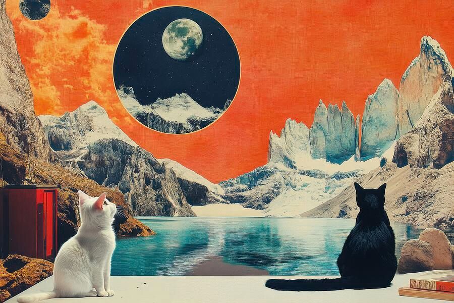 Cats in a Surreal Landscape Collage. Wall Art Prints: matthias-hauser.pixels.com/featured/cats-… #animal #art